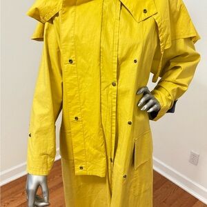 Fox Run Vintage Yellow Sailing Cotton‎ Trench Coat Snap Closures Unique Lining